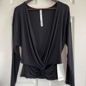 Lululemon Full of Grace Long Sleeve Top Black Size 8 NWT Twist Front Modal